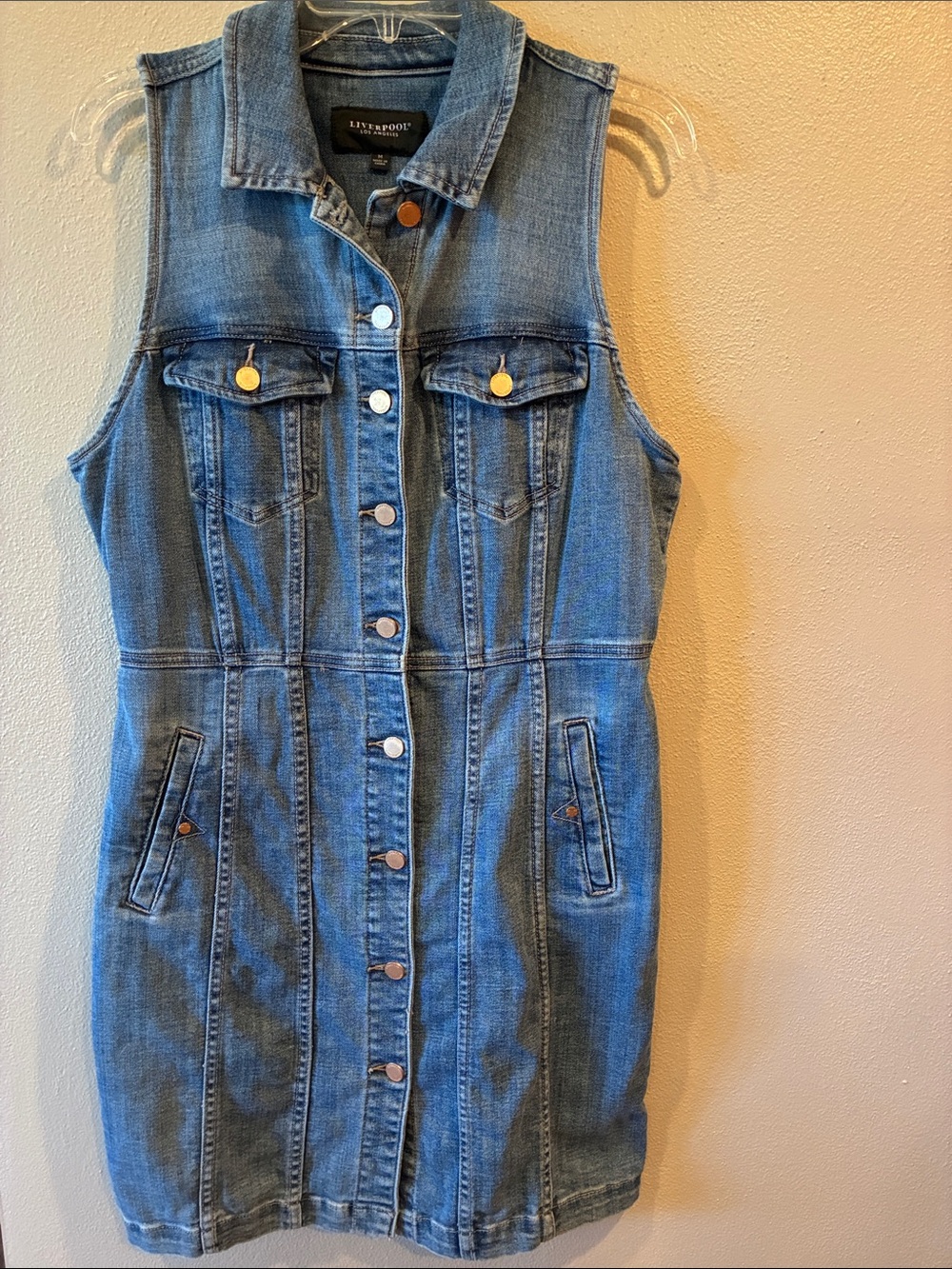 Liverpool Blue Sleeveless Denim Button-Front Dress